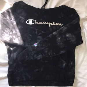 Black Tye-Dye Silver Logo Champion Hoodie